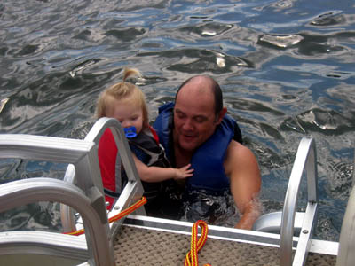 Uncle Danny was first to get in the water, he took Baby 2 with him.